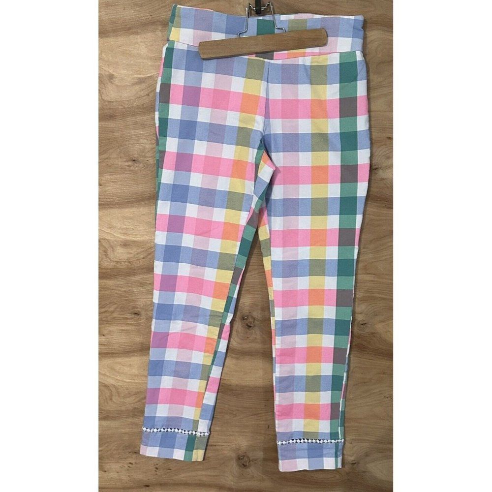 Crown & Ivy Colorful Loud Plaid Print Capri Pants Size 4 X 27” Stretch Pull On